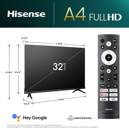 Hisense A4 Series 32A4K 32-Inch 1080p Google Smart TV (Renewed)