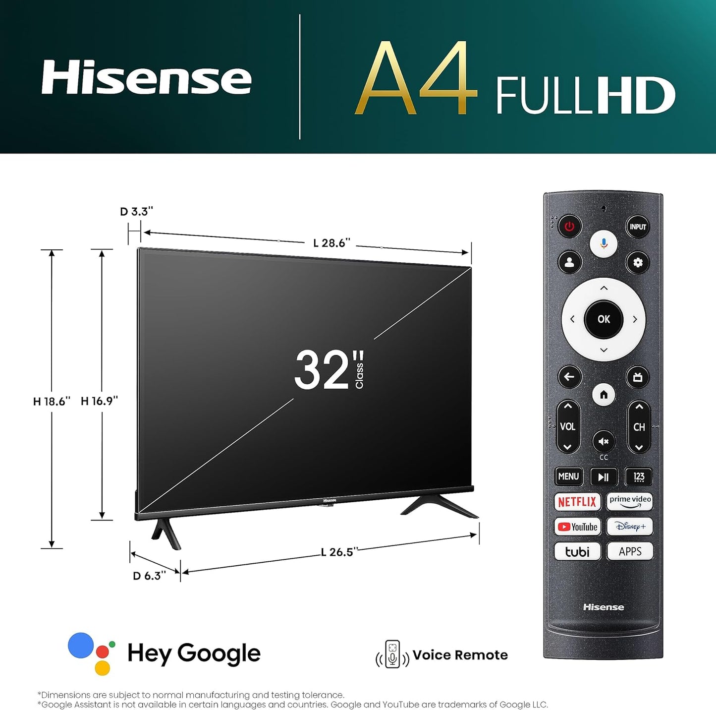 Hisense 32A4K 32-Inch FHD Google Smart TV