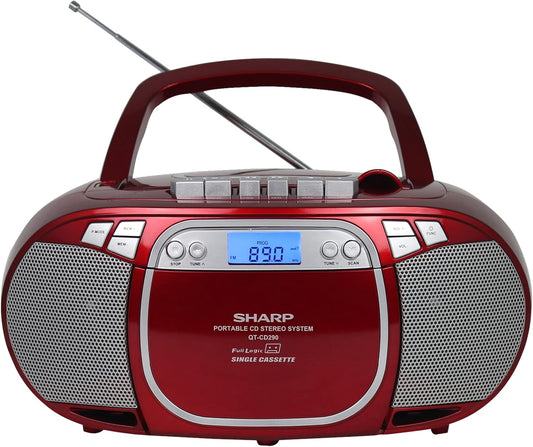 Sharp QT-CD290(RD) Portable CD MP3 Cassette Boombox Red