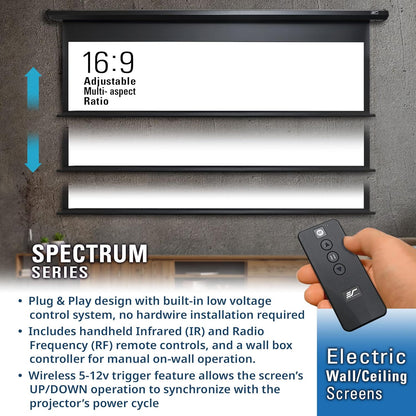 Elite Screens ELECTRIC125H2 125" Motorized Projector Screen Remote 4K/8K Ready