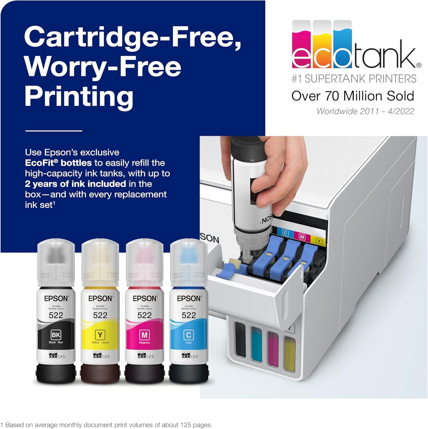 Epson C11CK58201-N EcoTank ET-2840 Wireless Color Printer - Renewed