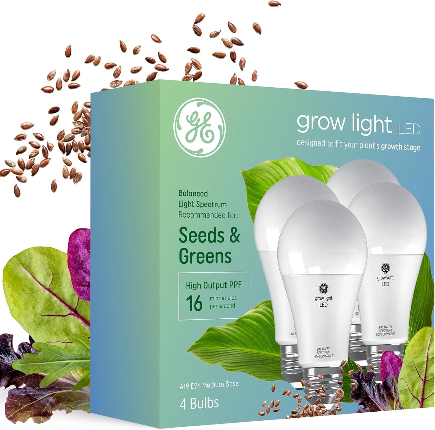GE 93131179 A19 LED Grow Light Bulbs 4-Pack