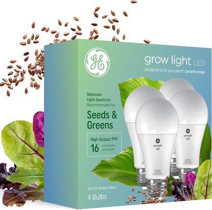 GE 93131179 A19 LED Grow Light Bulbs 4-Pack