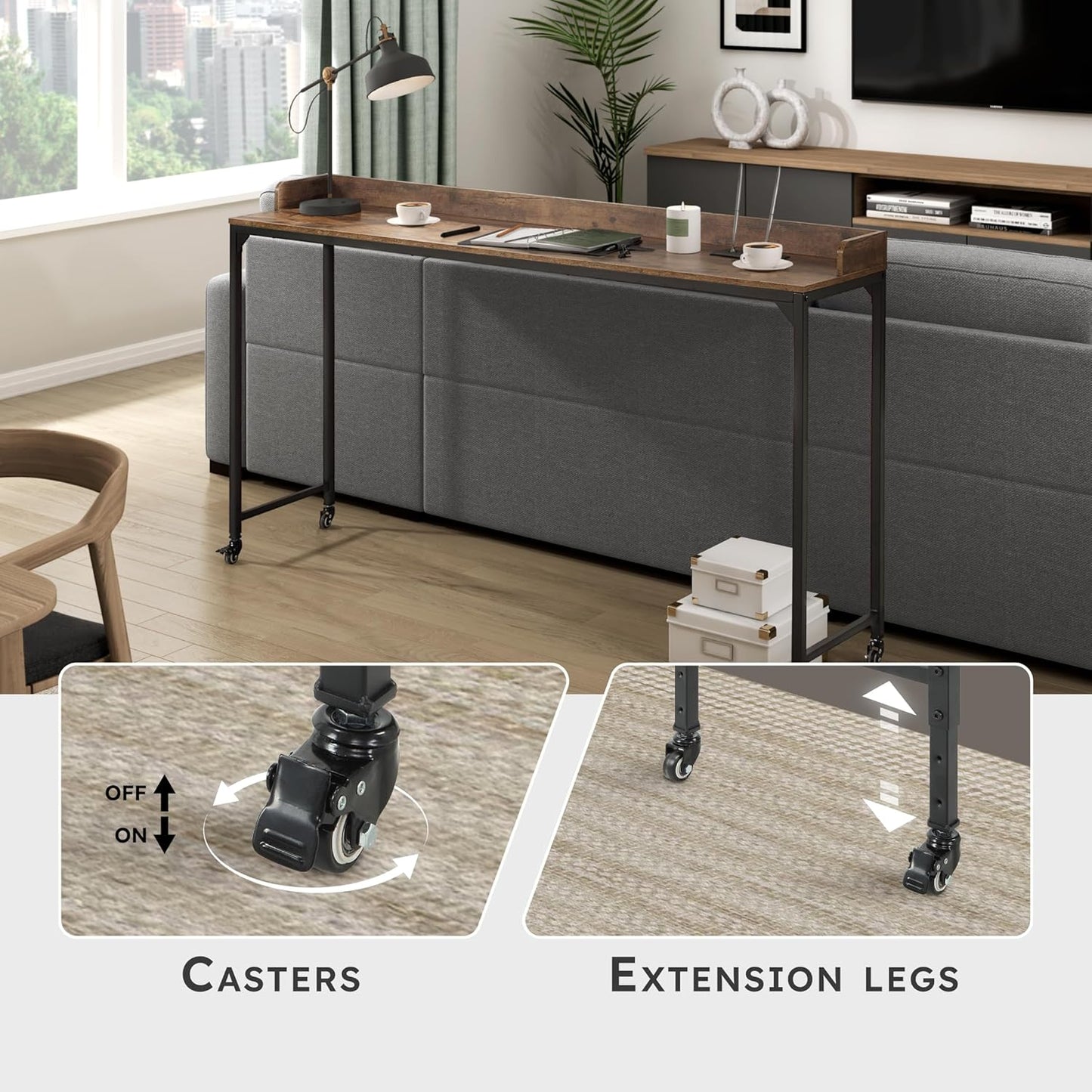 Lexicon 194840286998 Overbed Table with Wheels Brown