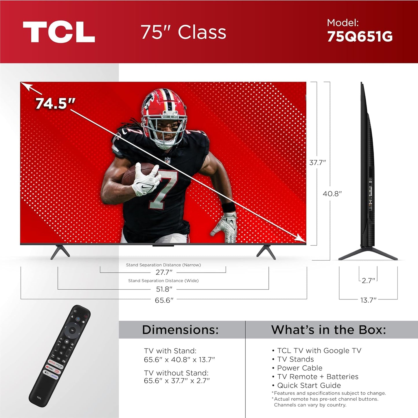 TCL 75Q651G 75-Inch Q6 QLED 4K UHD Google Smart TV (2024)