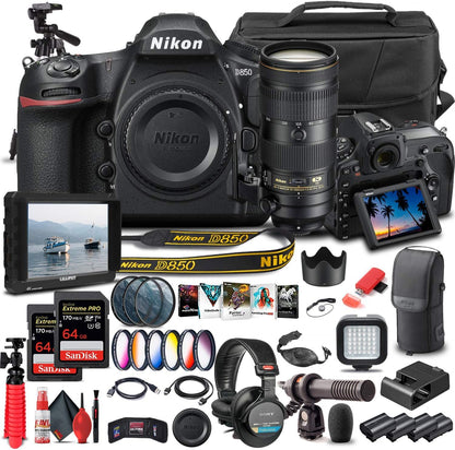 Nikon 1585 D850 Renewed DSLR Bundle: 70-200mm Lens & More