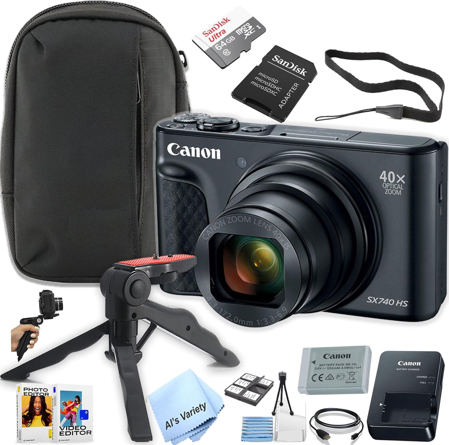 Canon SX740 HS 40x Zoom Compact Camera Bundle (Renewed)