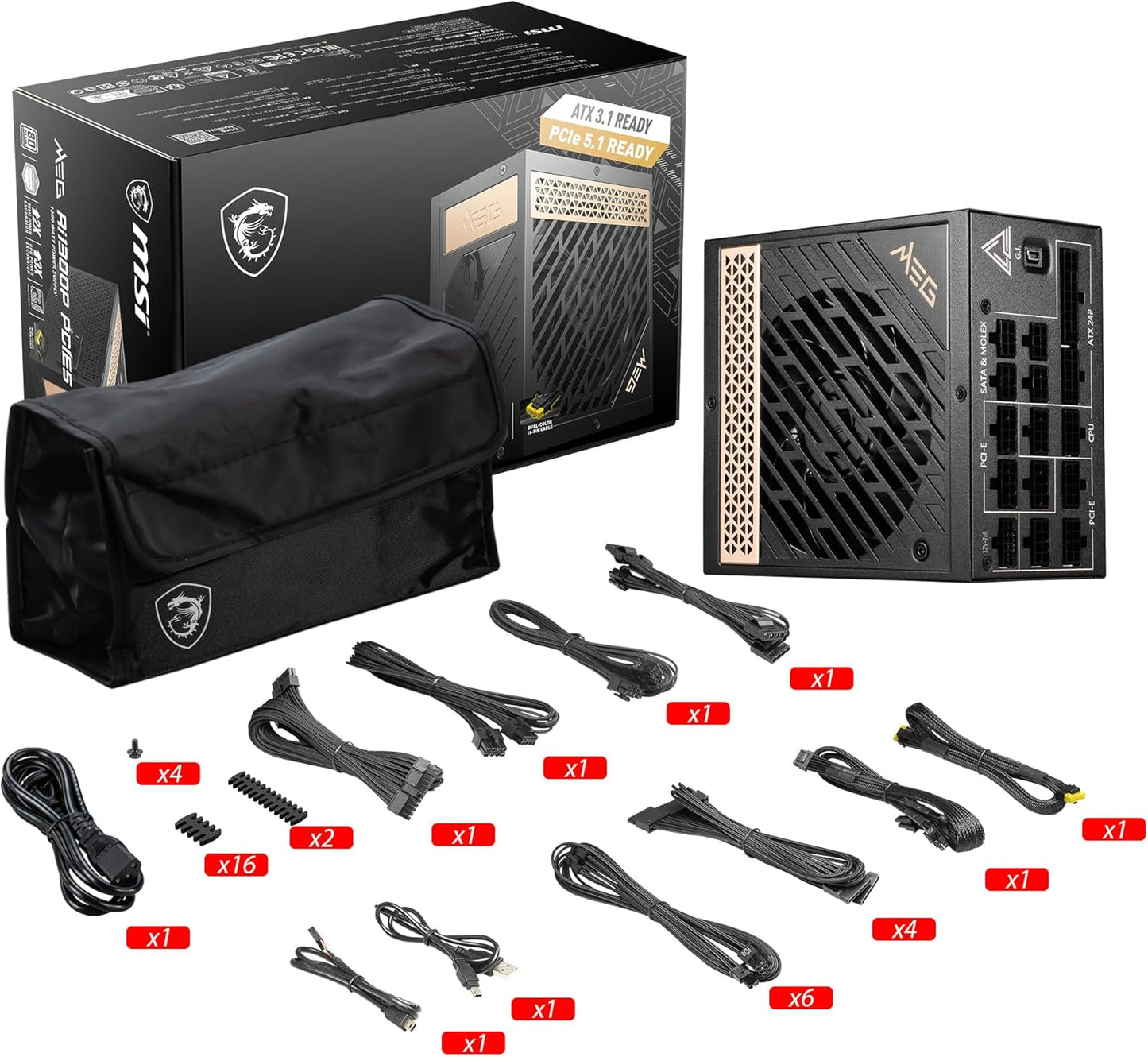 MSI MEGAI1300PPCIE5 1300W ATX 3.0 Gaming Power Supply