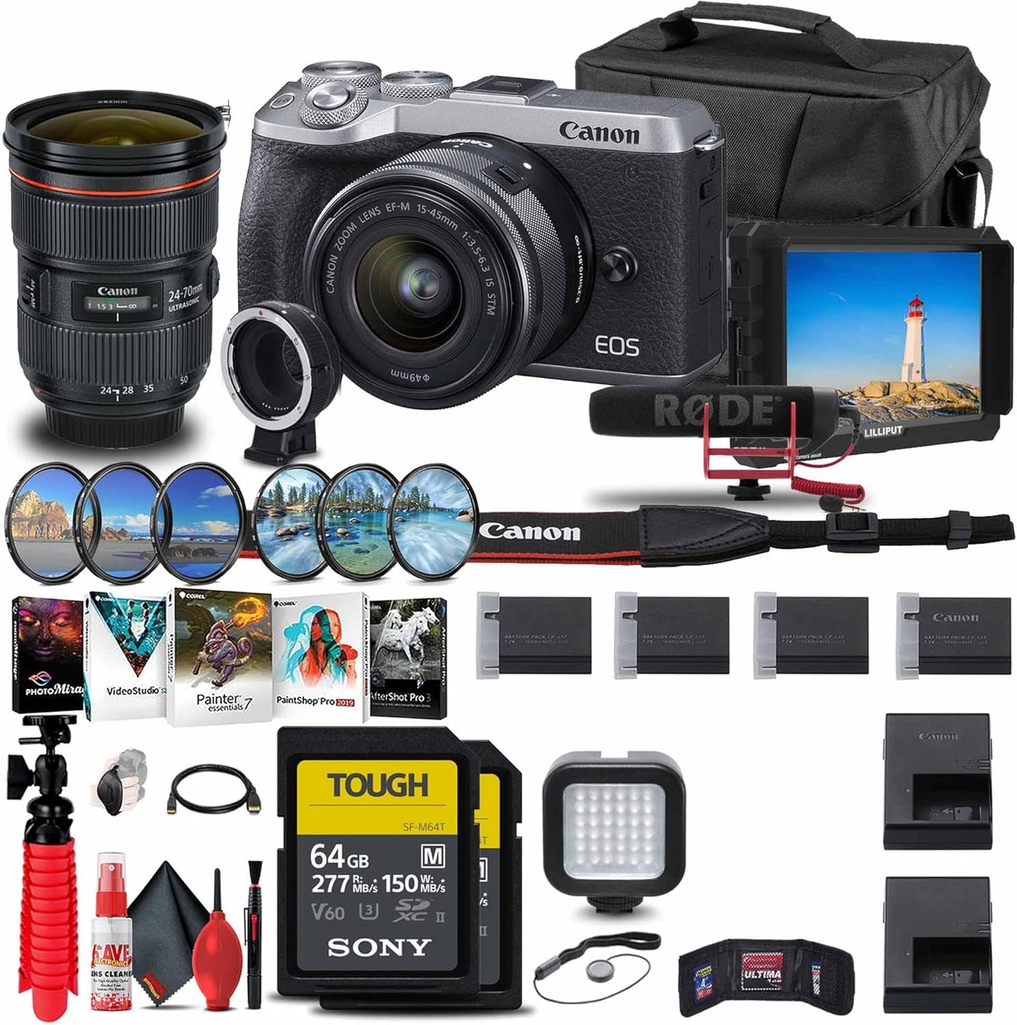 Canon EOS M6 Mark II Mirrorless Camera 15-45mm Lens Kit + Accessories (Renewed)