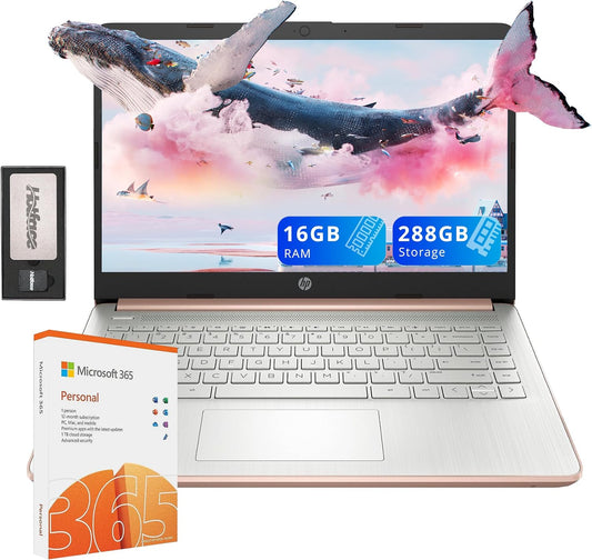 HP Stream 14" HD Laptop, 16GB RAM, 288GB Storage, Gold