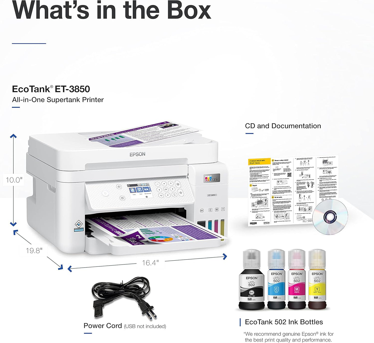 Epson ET-3850 White EcoTank Wireless All-in-One Printer