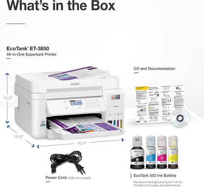 Epson ET-3850 White EcoTank Wireless All-in-One Printer