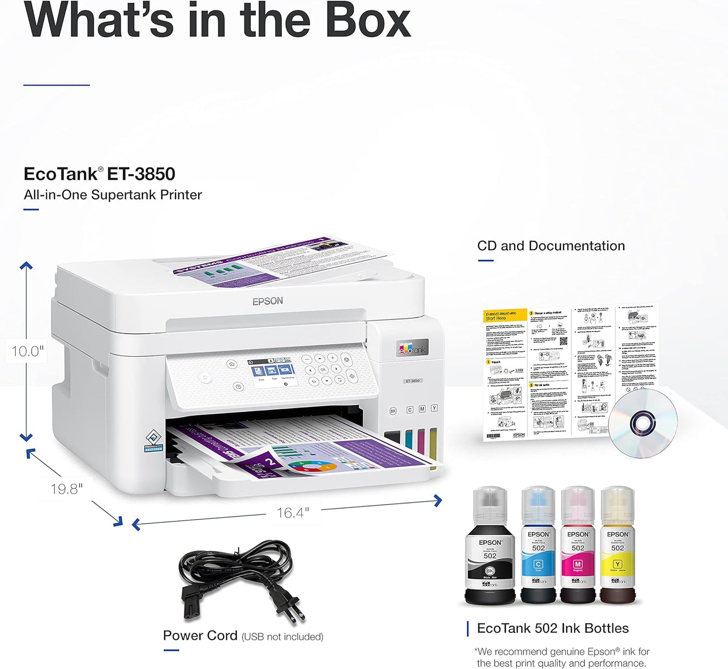 Epson C11CJ61201-N EcoTank ET-3850 Wireless Supertank Printer Renewed