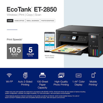 Epson ET-2850 Black EcoTank Wireless Printer