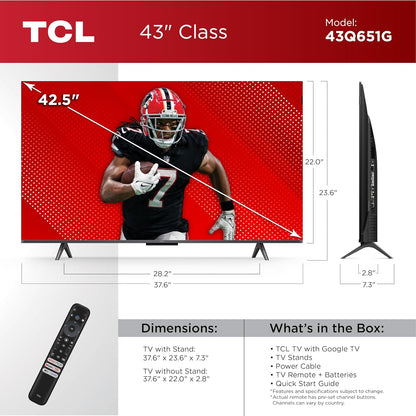 TCL 43Q651G 43-Inch QLED 4K Smart Google TV