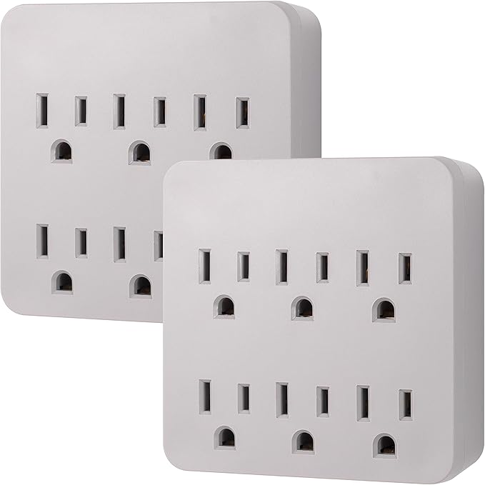 GE 50052 Surge Protector 6-Outlet Wall Tap 2-Pack