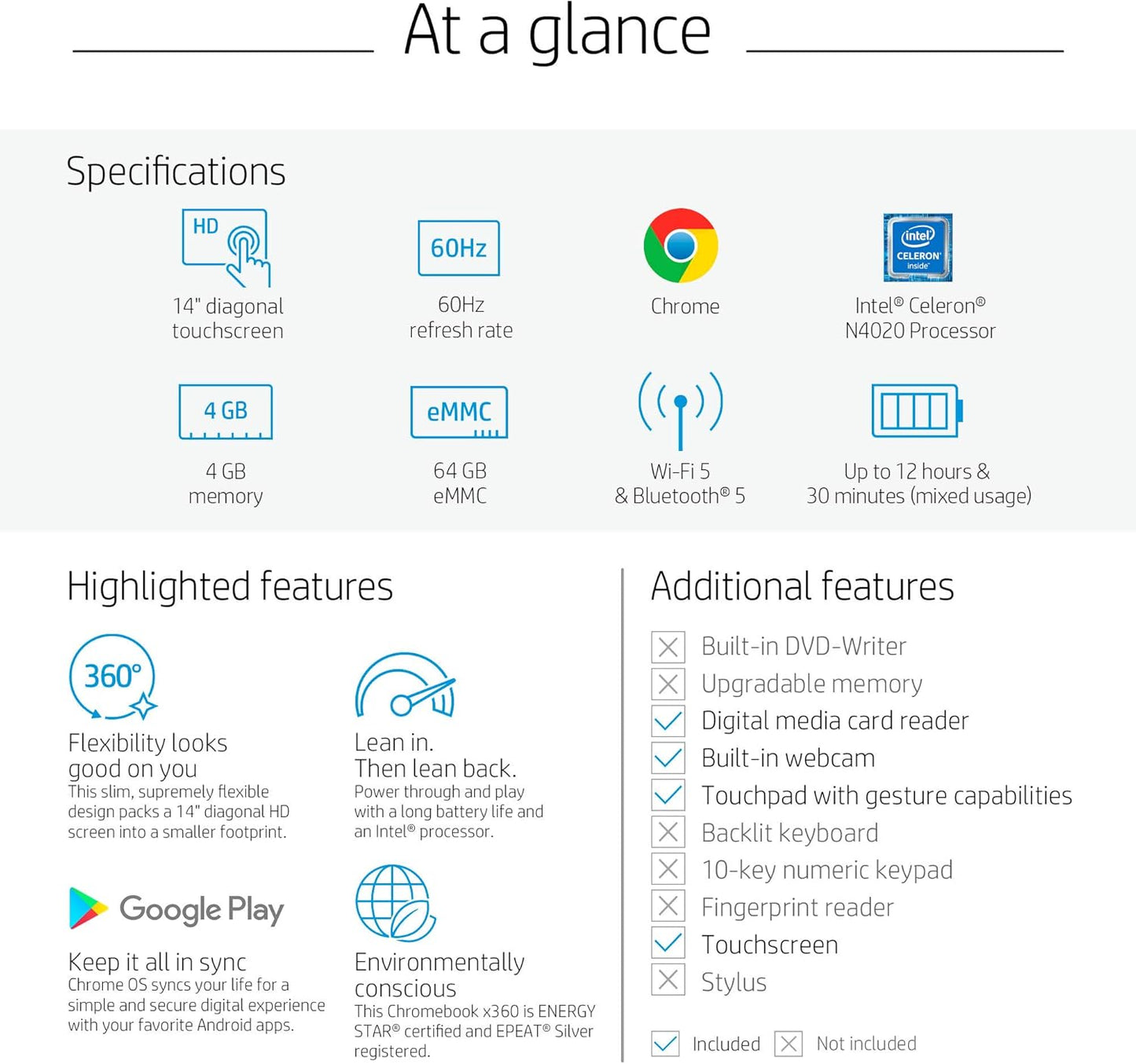HP 14a X360 Chromebook 14" Touchscreen Renewed