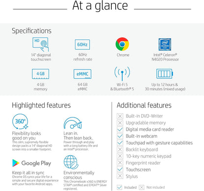 HP 14a X360 Chromebook 14" Touchscreen Renewed