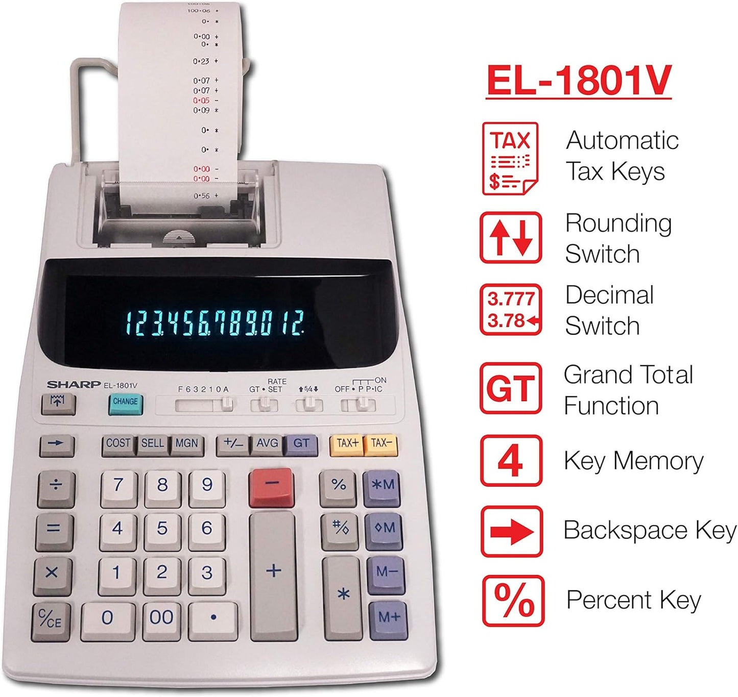 Sharp EL-1801V Two-Color Printing Calculator (Renewed)
