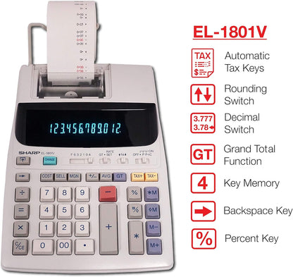 Sharp EL-1801V Two-Color Printing Calculator (Renewed)