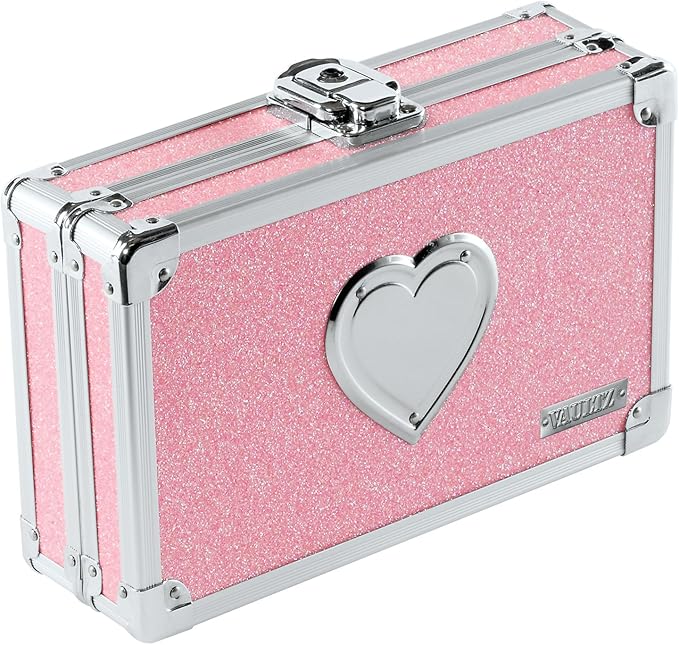 Vaultz VZ00130 Locking Pencil Box Pink Bling Heart — main product image