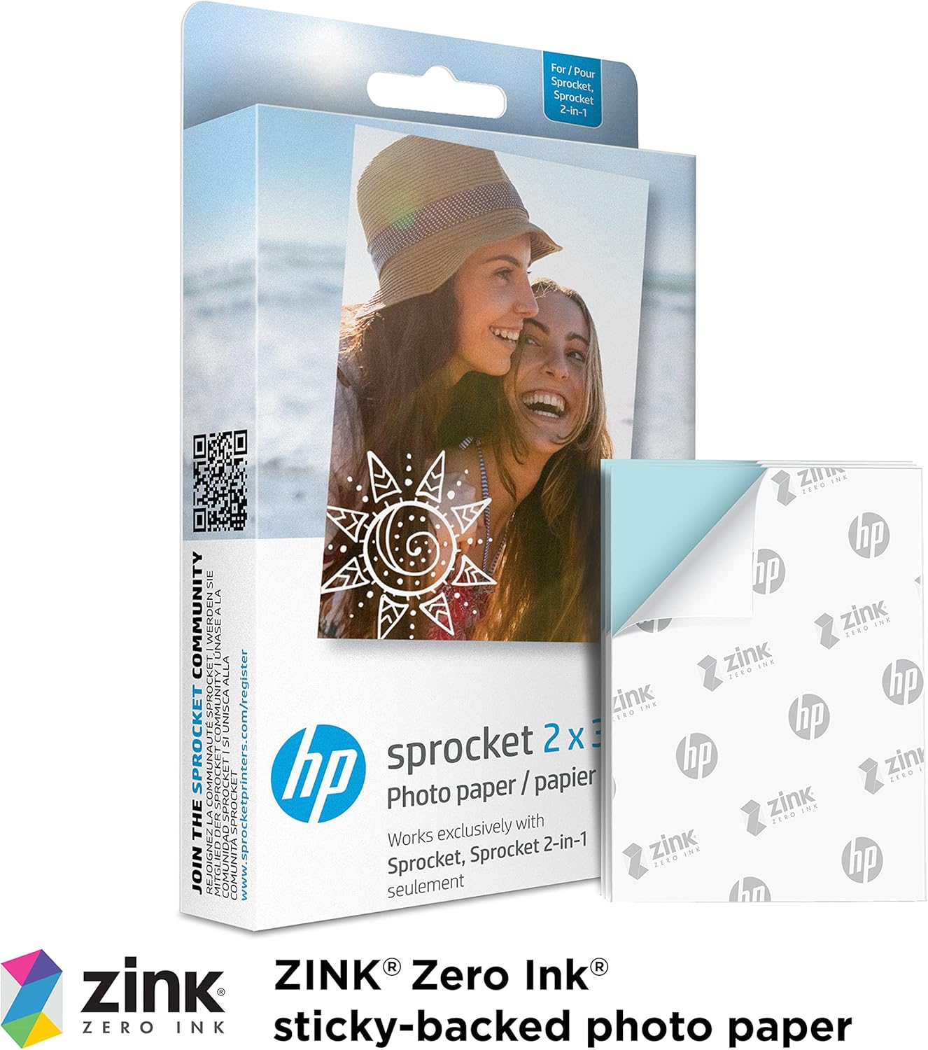 HP 1AH01A Sprocket 2x3" Zink Sticky Back Photo Paper