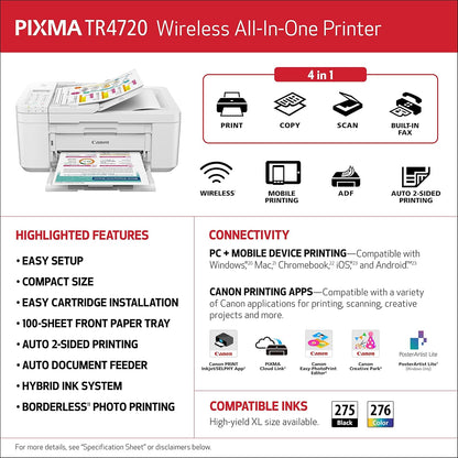 Canon TR4720 PIXMA Wireless All-in-One Printer - White
