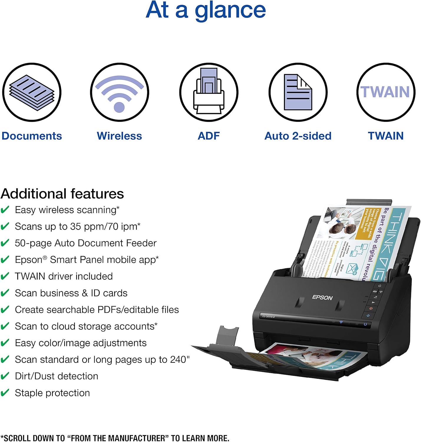 Epson ES-500W II Wireless Duplex Document Scanner Renewed