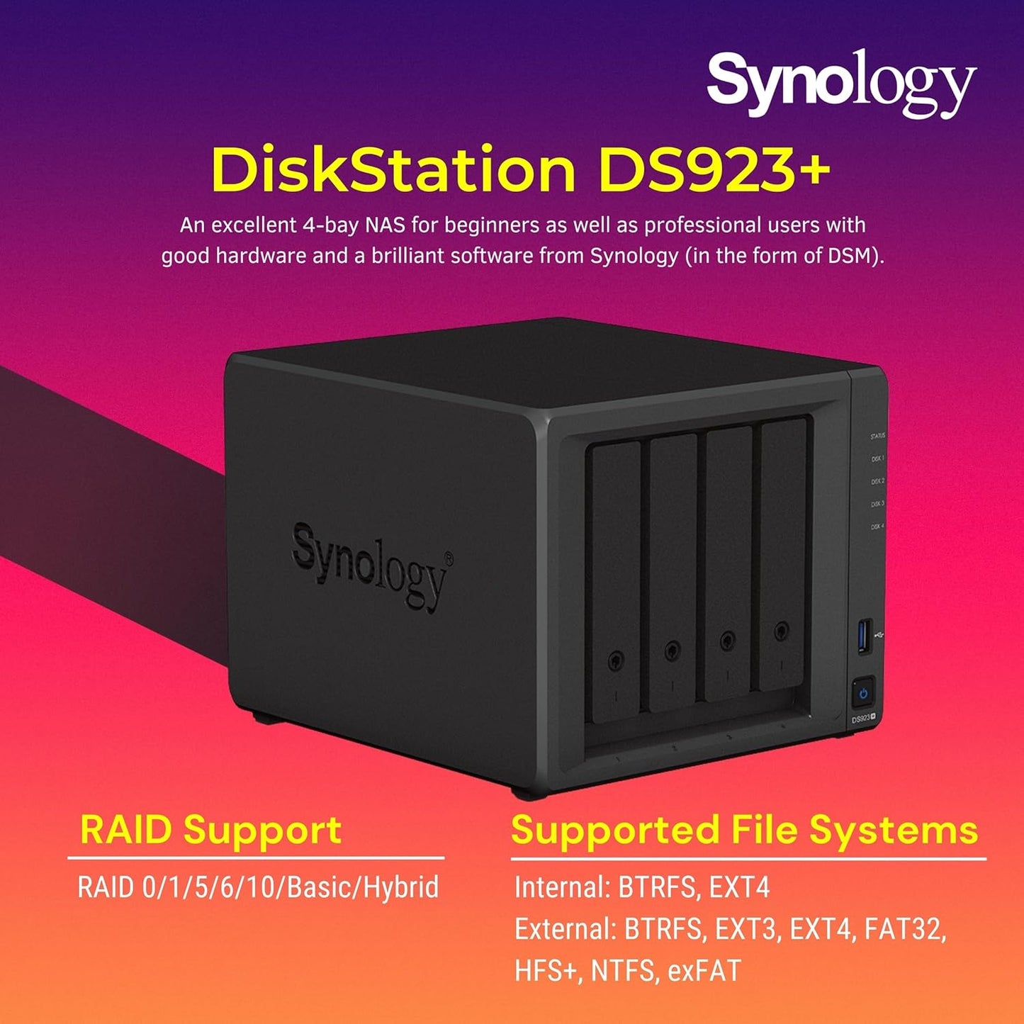 Synology NAS DS923+ 4-Bay AMD Ryzen 2TB NVMe SSD