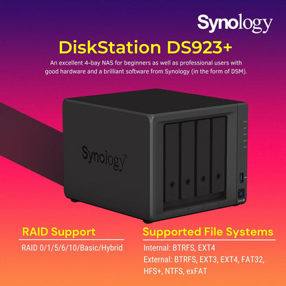 Synology NAS DS923+ 4-Bay AMD Ryzen 2TB NVMe SSD