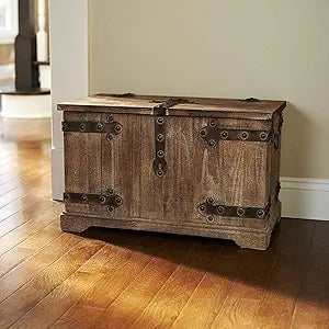 Misc Tan Wood Metal Victorian Rustic Storage Trunk