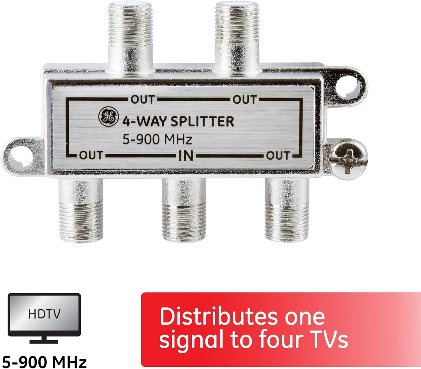 GE 35047 4-Way Coaxial Cable Splitter 5-900 MHz