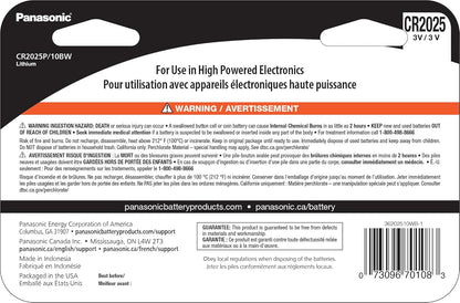 Panasonic CR2025P/10BW Lithium Coin Cell Battery 10-Pack - Child Resistant