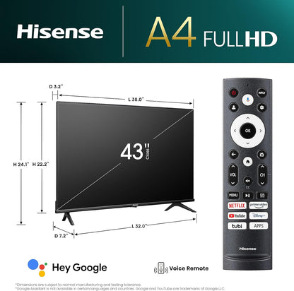 Hisense 43A4K 43-Inch FHD 1080p Google Smart TV