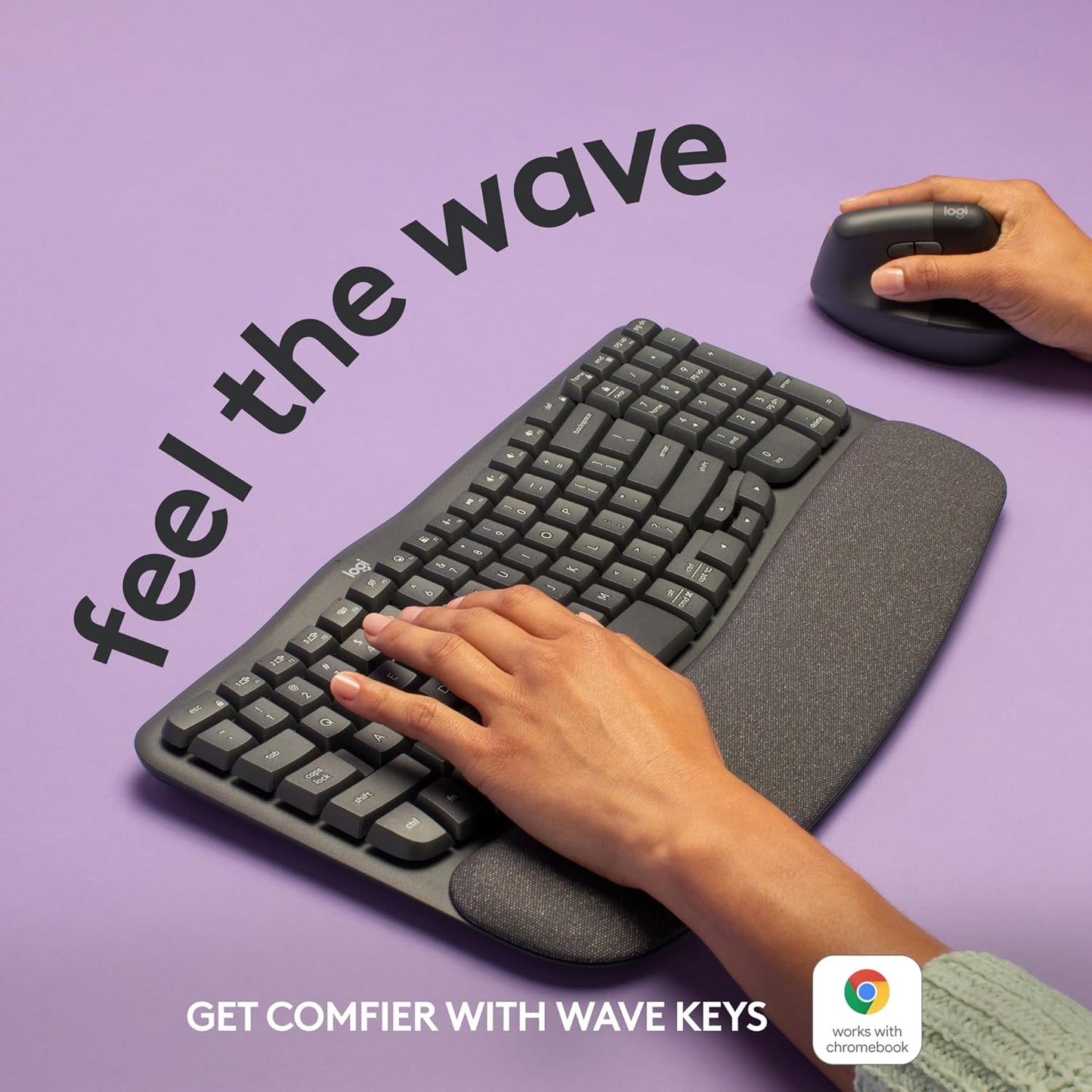 Logitech 920-011898 Wave Keys Ergonomic Wireless Keyboard Graphite