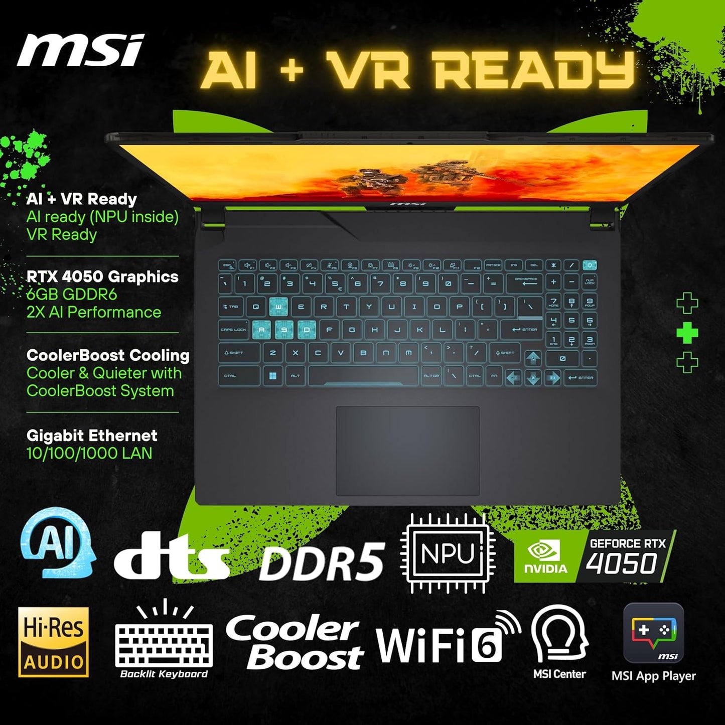 MSI Cyborg 15 - Gaming Laptop, Core Ultra 7, RTX 4050, 32GB RAM, 1TB SSD