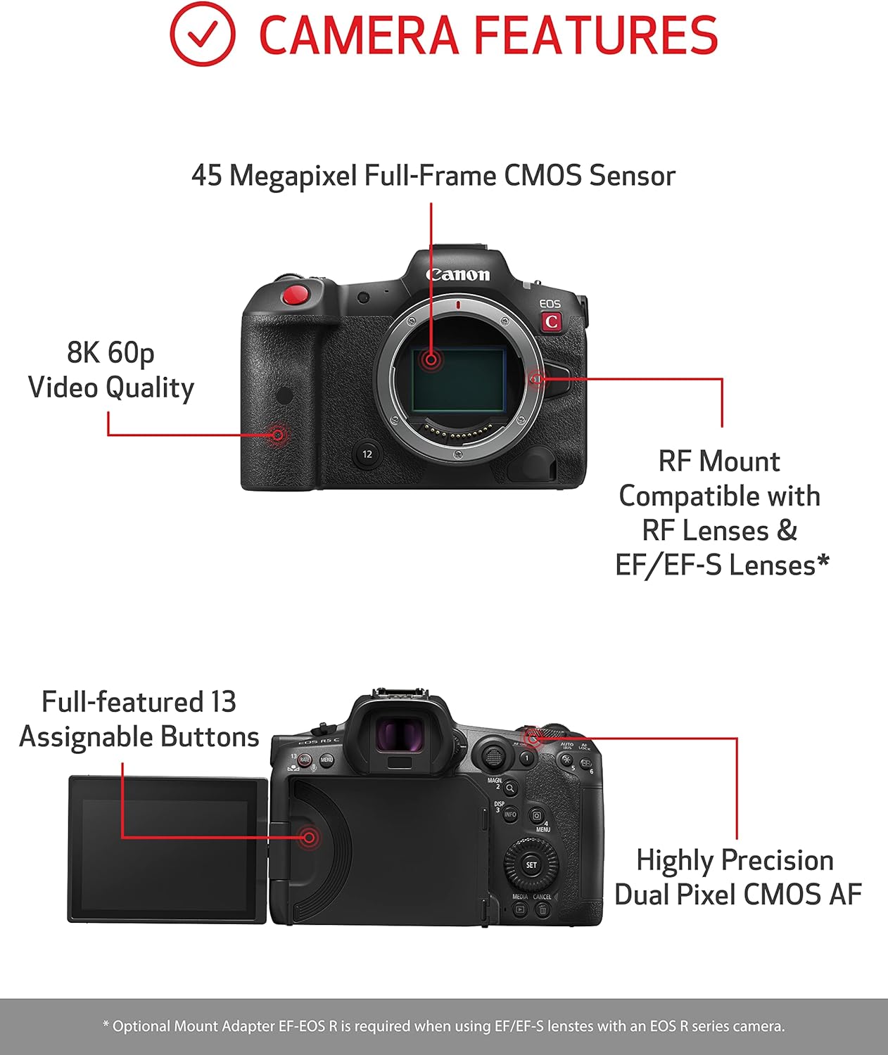 Canon 5077C002 EOS R5 C 8K Full-Frame Mirrorless Camera