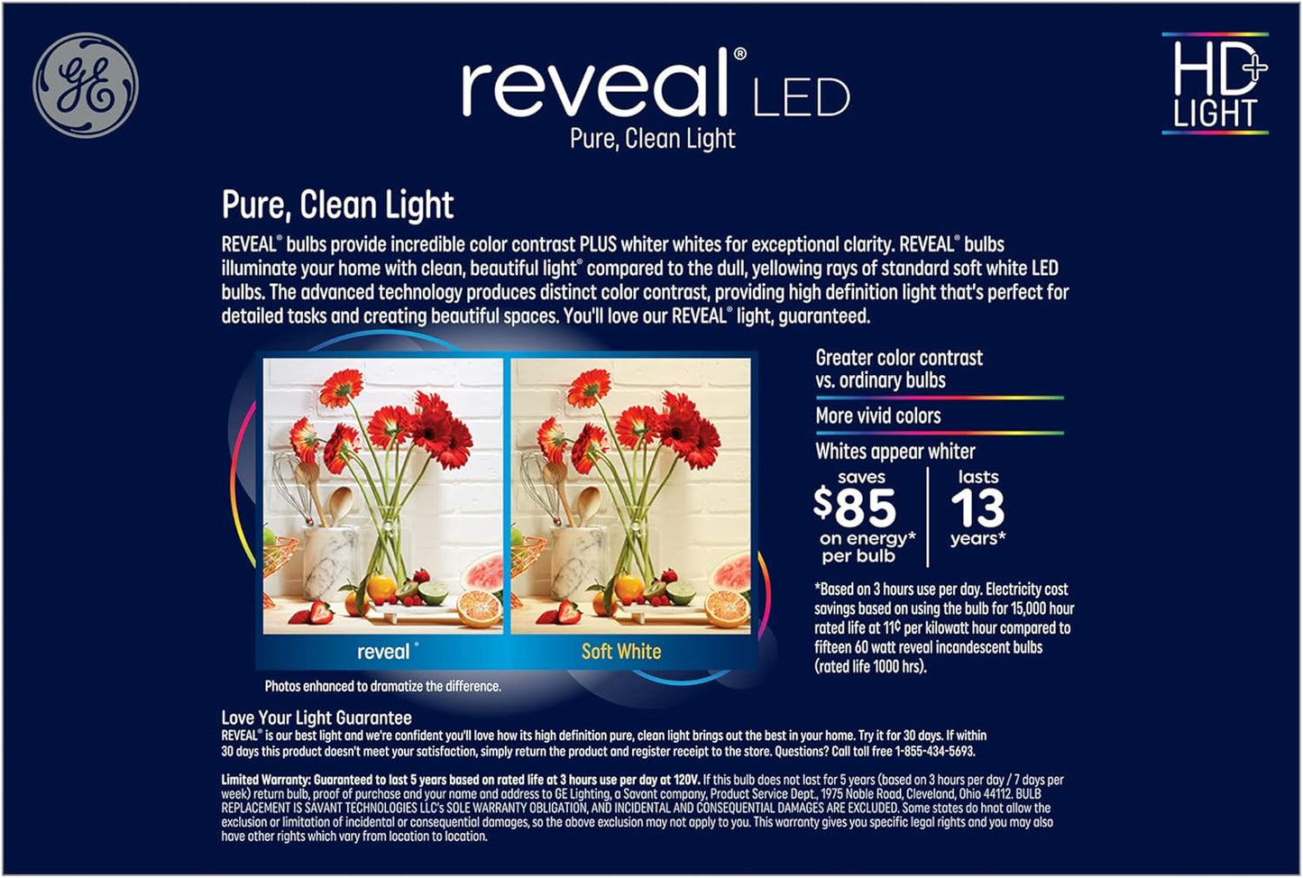 GE 44952 Reveal 60W Equivalent Dimmable LED 8-Pack