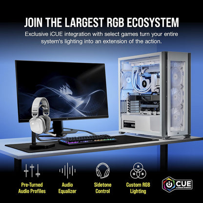 Corsair CA-8910126 HS80 RGB Wireless Gaming Headset - White (Renewed)