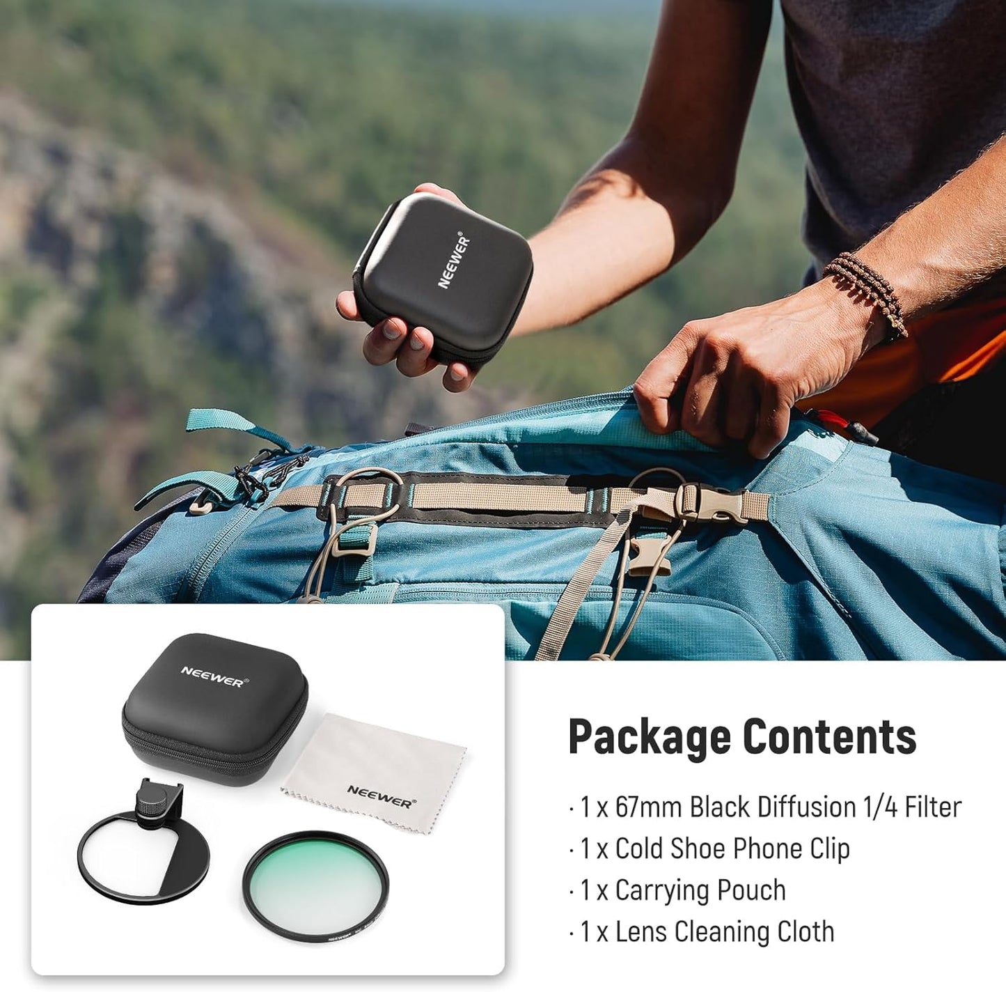 Neewer 10104891 67mm Black Diffusion Filter Phone Clip