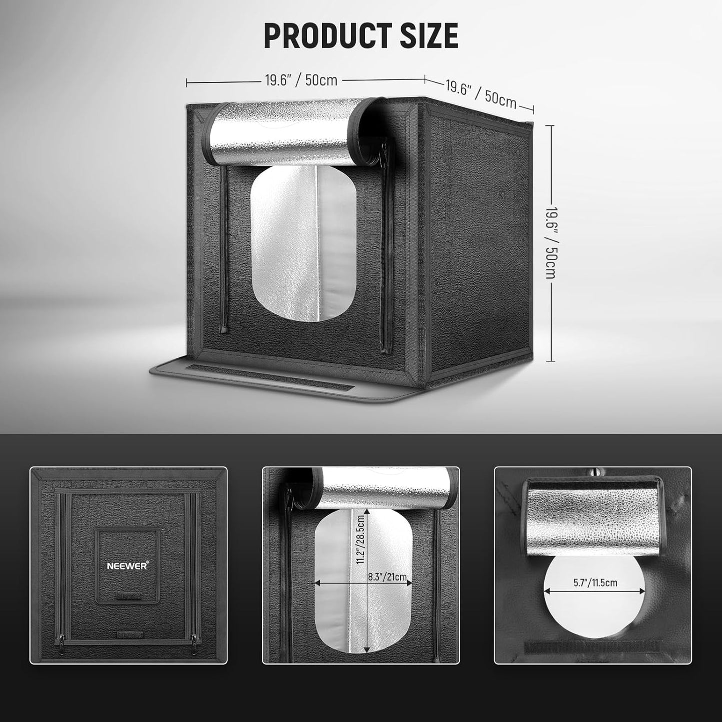 NEEWER LP50 Light Box - 20"x20", Dimmable LED, 4 Backdrops