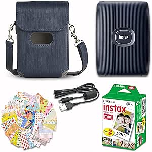 Fujifilm Instax Mini Link 2 Space Blue Smartphone Printer Bundle