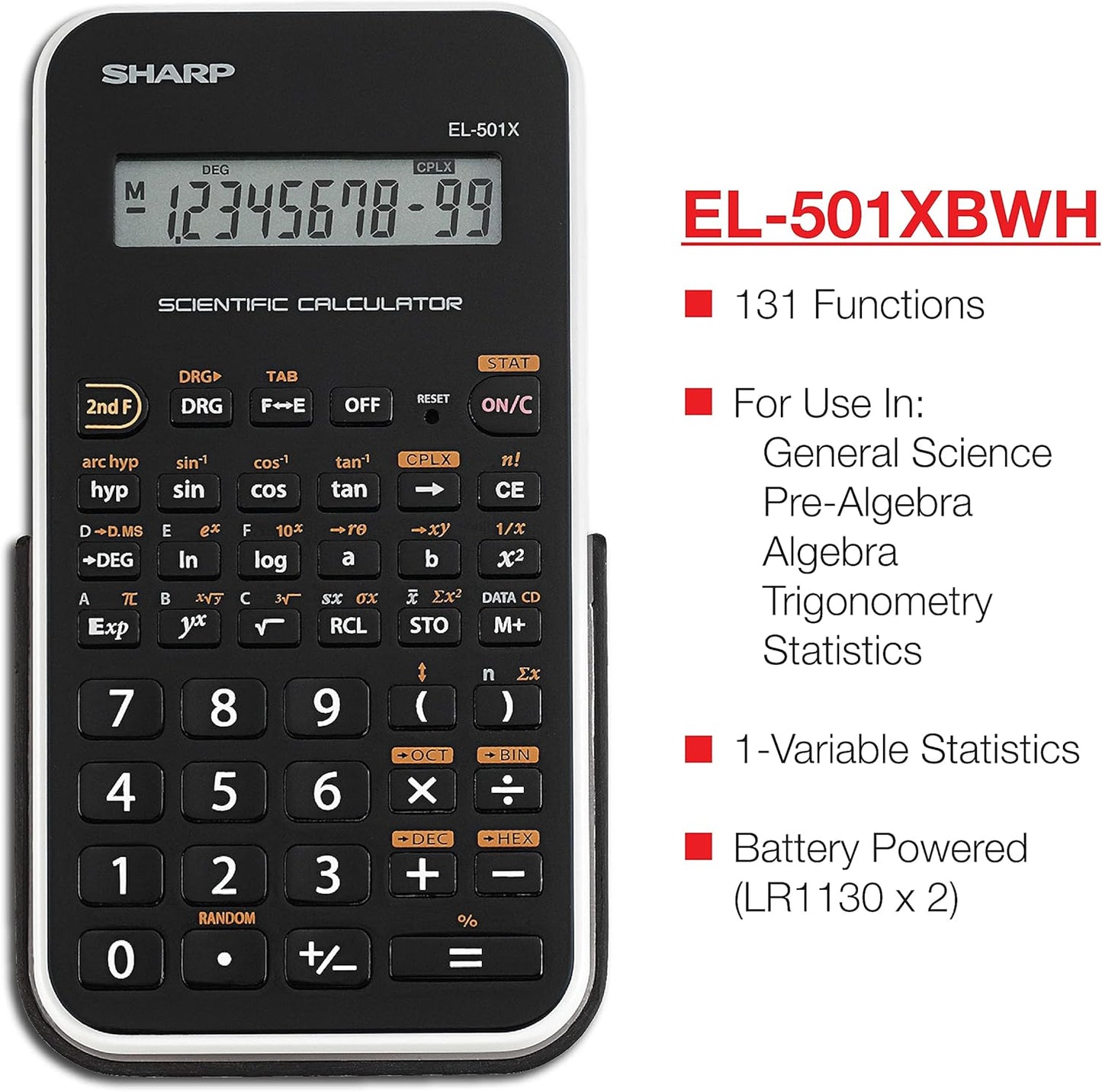 Sharp EL501XBWH Scientific Calculator - 10-Digit LCD