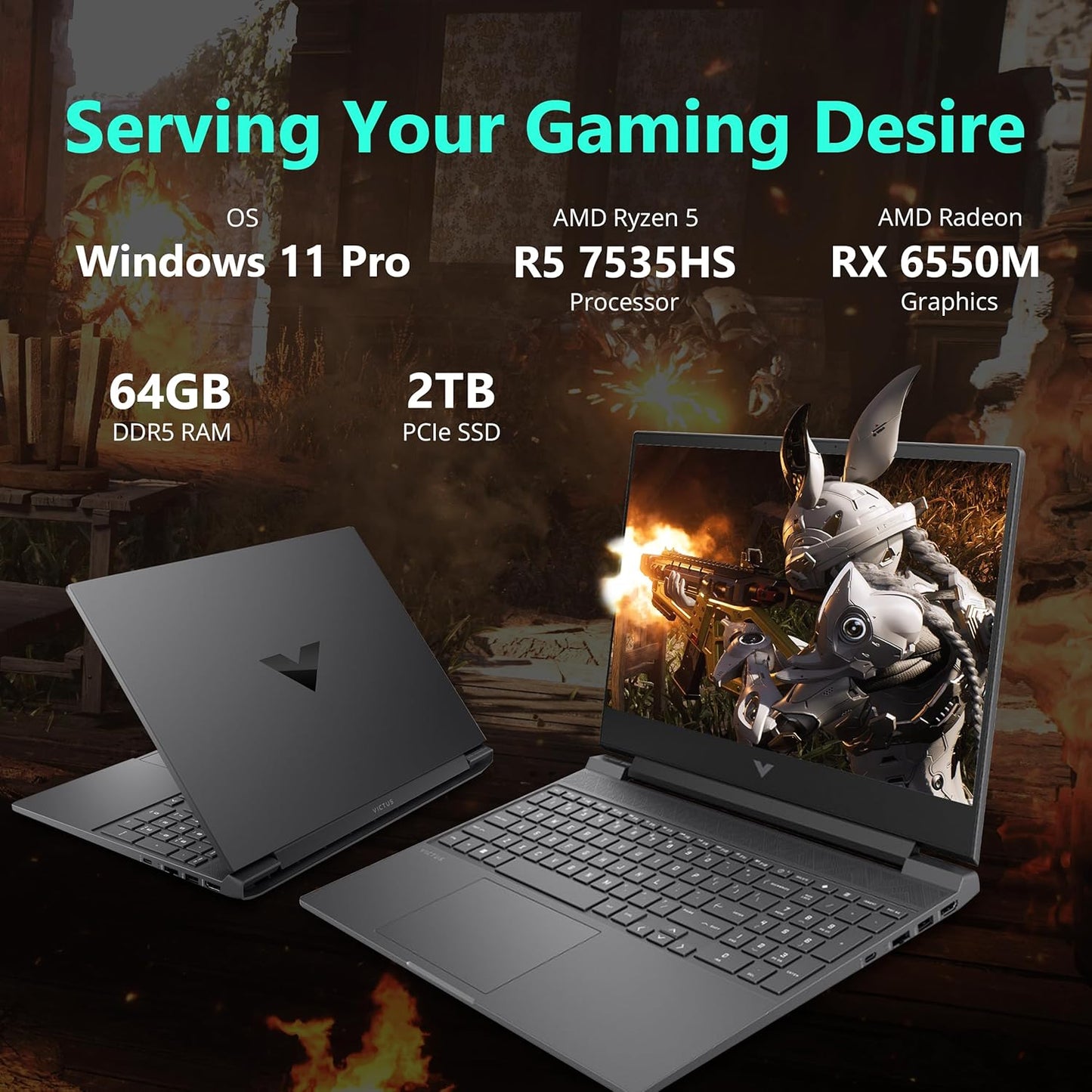 HP Victus Gaming Laptop Ryzen 5 RX 6550M 64GB 2TB SSD