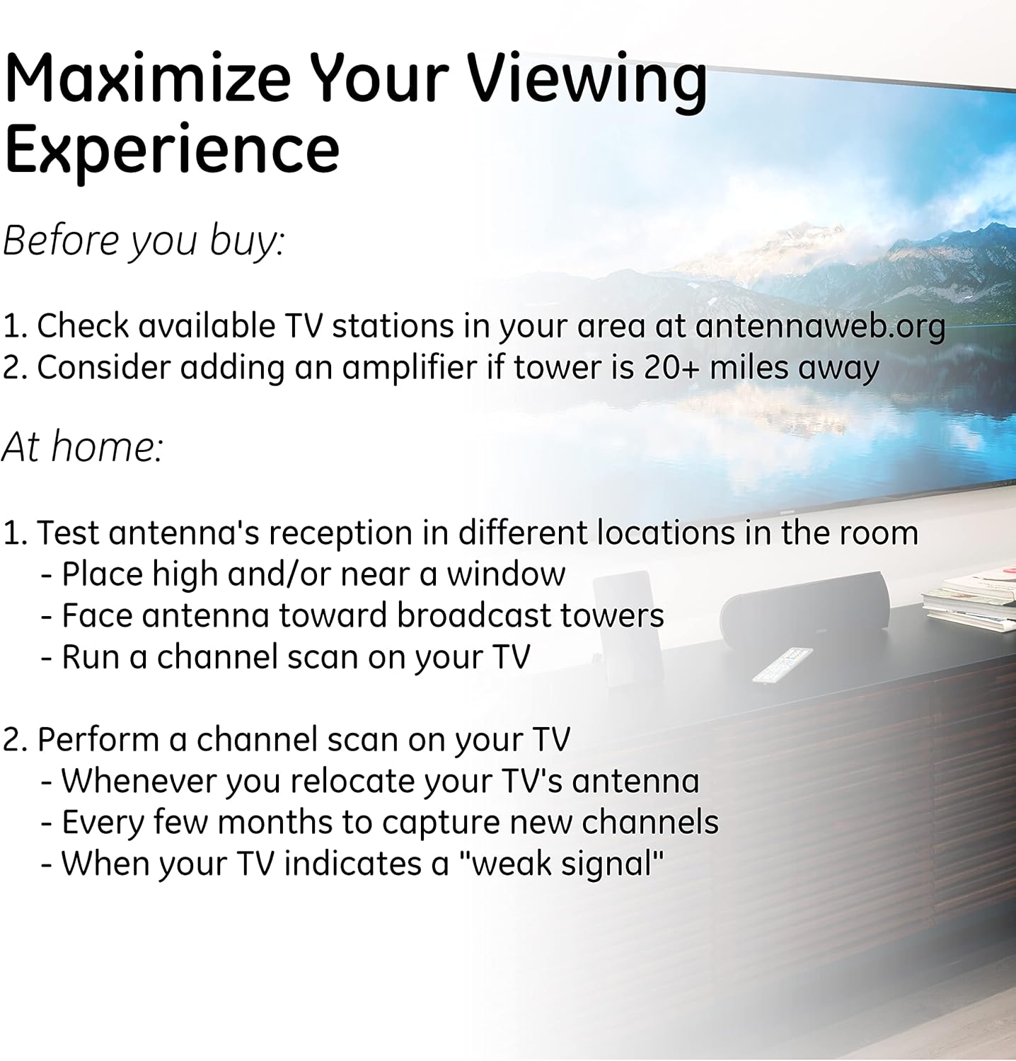 GE 33681 Flat Panel Indoor HD Digital TV Antenna