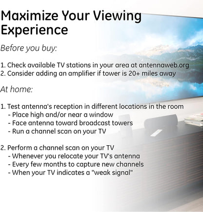 GE 33681 Flat Panel Indoor HD Digital TV Antenna