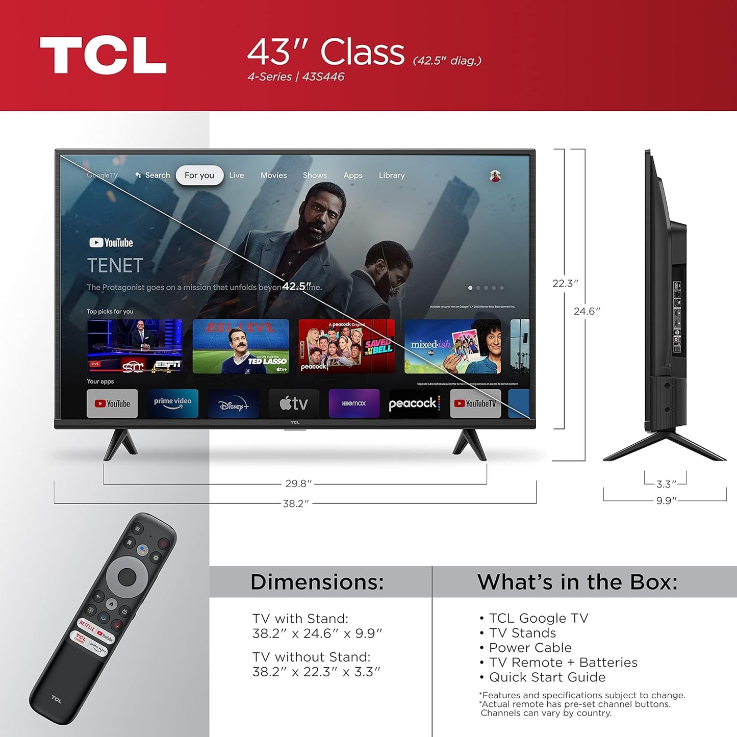 TCL 43S446 43" 4-Series 4K UHD Smart Google TV