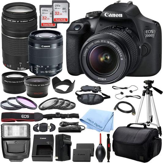 Canon 2000D Rebel T7 DSLR Camera 18-55mm & 75-300mm Lenses