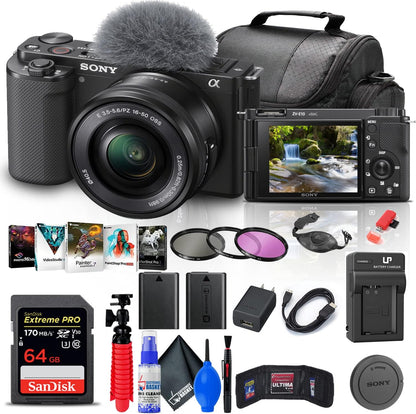 Sony ILCZV-E10L/B ZV-E10 Mirrorless Camera with 16-50mm Lens - Bundle (Renewed)