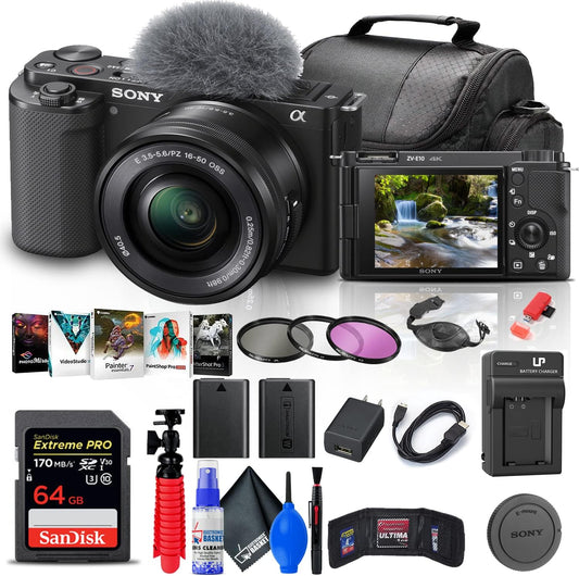 Sony ILCZV-E10L/B ZV-E10 Mirrorless Camera with 16-50mm Lens - Bundle (Renewed)